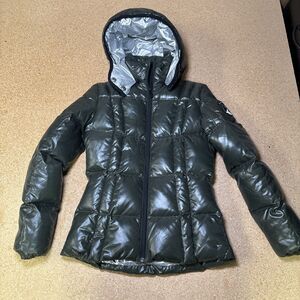 KJUS Puffer Full Zip Hooded Women's Jacket Size 34 XS Green Reflective Heat I3